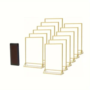 Chevalets Porte-Menus Dorés - Lot de 12 avec Numéros de Table